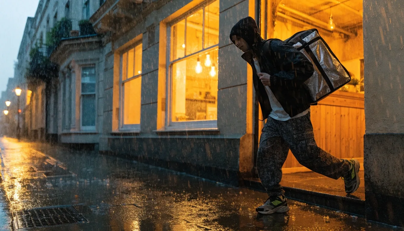 Rathmines street at night with warm counter light on the pavement