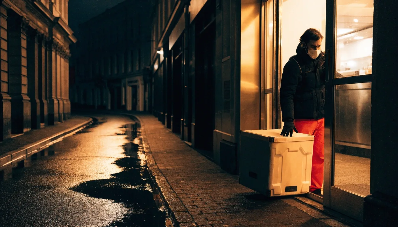 Rathmines street at night with warm counter light on the pavement