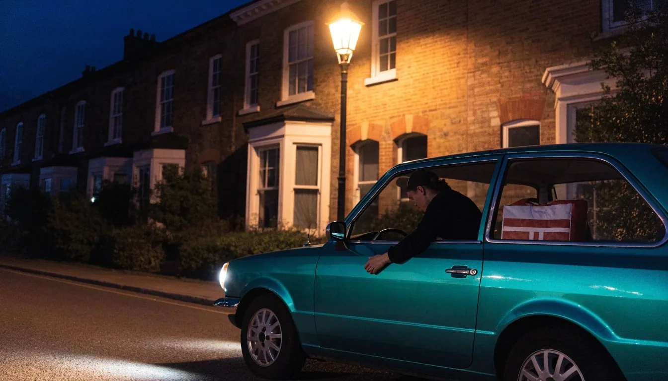 Night delivery car on a Dublin residential street